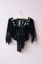 Antique silk black velvet beaded Victorian jacket A few beads missing and rips to fabric (sold as seen!)