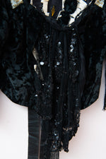 Antique silk black velvet beaded Victorian jacket A few beads missing and rips to fabric (sold as seen!)