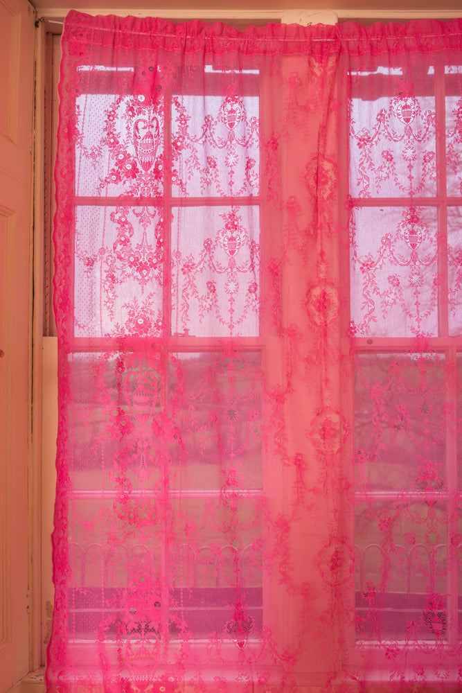 Pink lace curtain sample