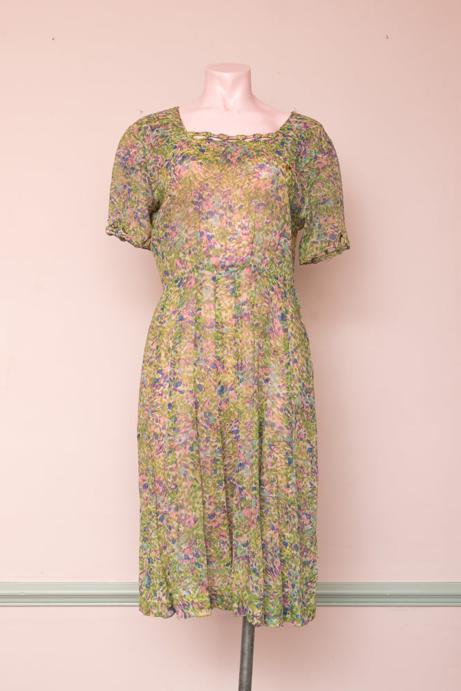 Original 1930s green floral dress with some discolour!