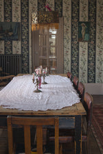 Vintage pink crochet oval tablecloth