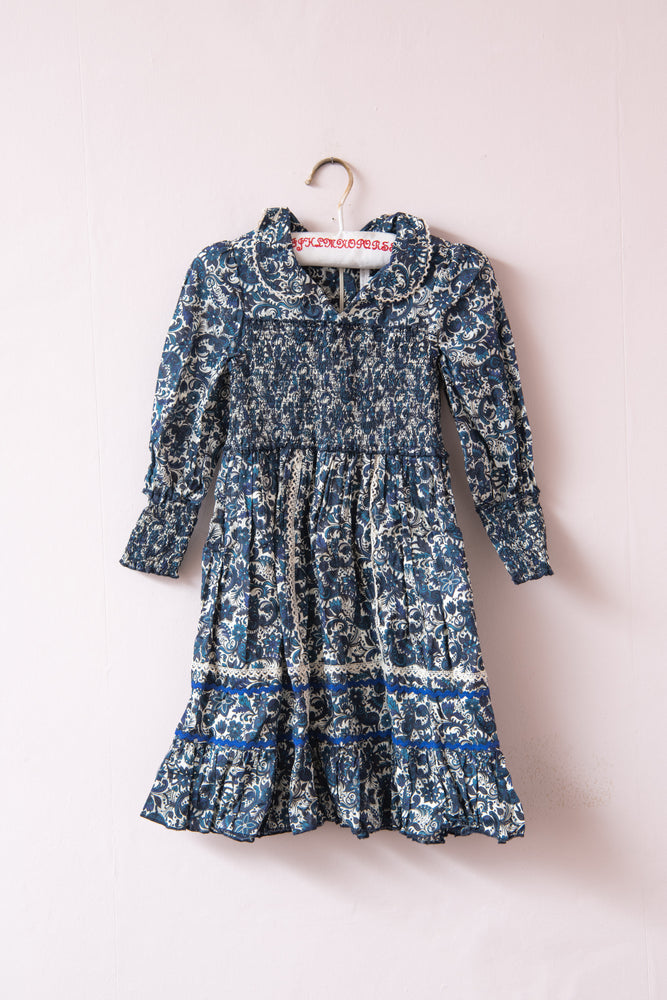 Caramel and child navy patterned dress
