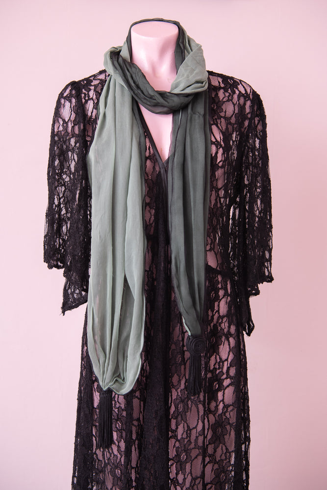 Long green two tone scarf with black tassels!