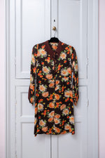Vintage 1940s brown floral silk dress