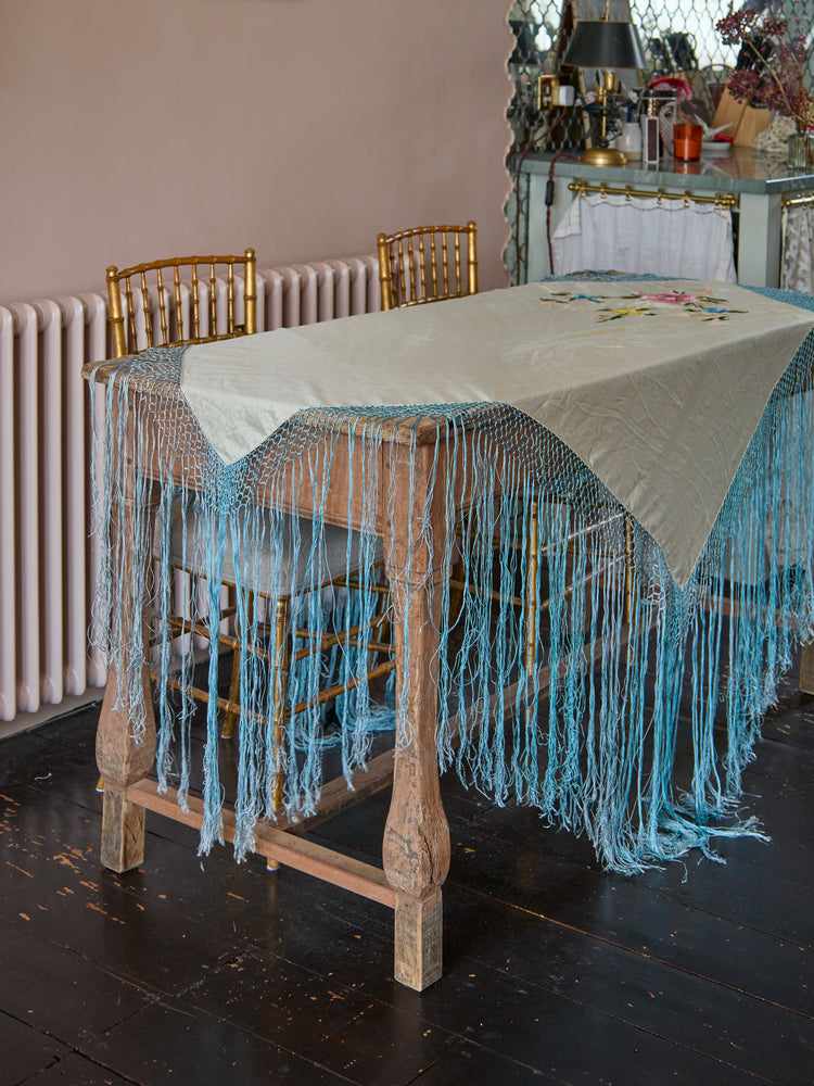 Antique 1920s silk floral piano shawl