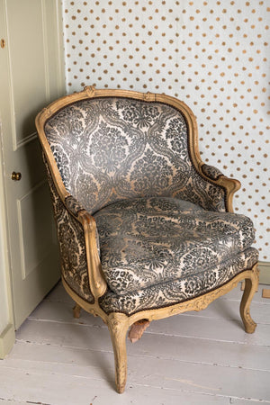 Vintage French Louis XV grey damask chair