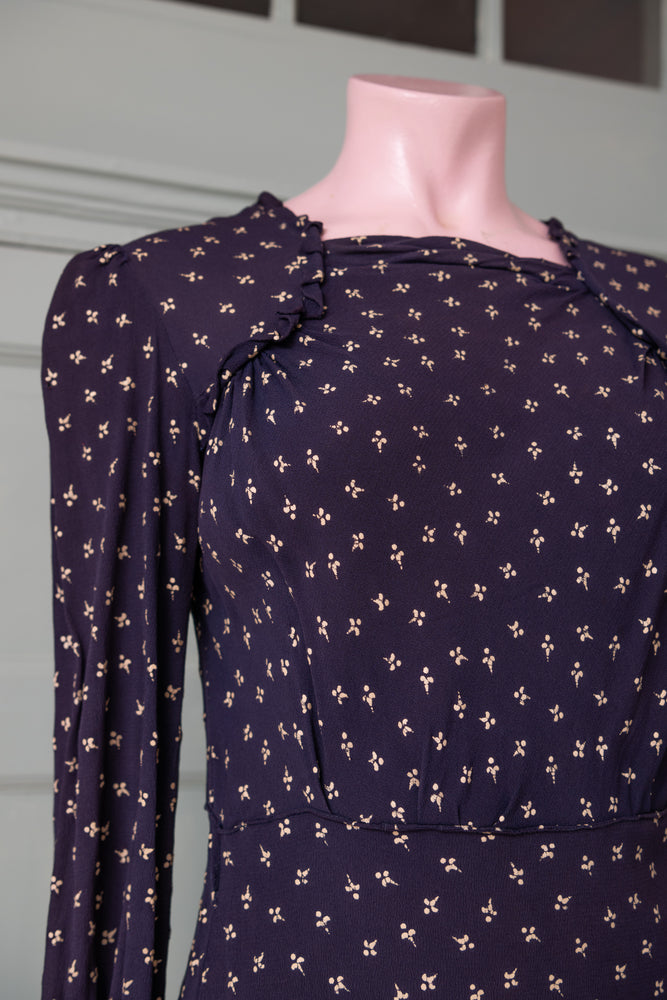 Vintage 1940s Navy floral crepe dress