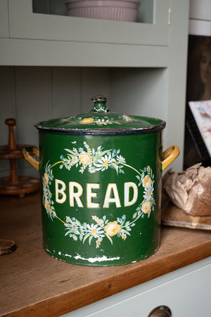 Antique Mint Green floral Metal Bread Bin
