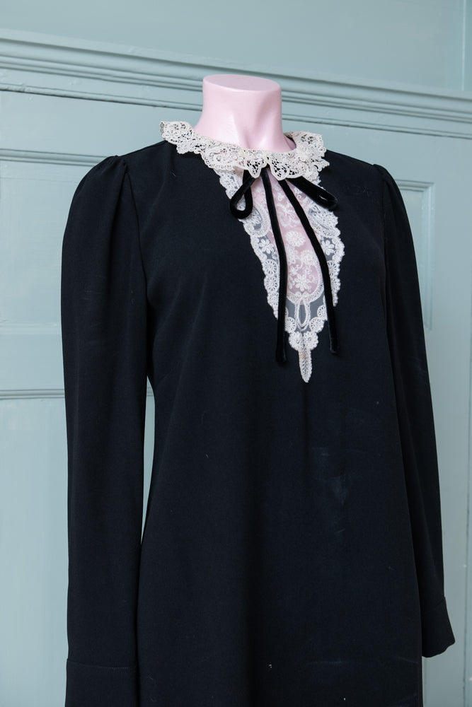 Vintage Kooples black crepe dress with white lace collar