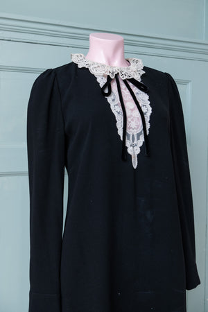 Vintage Kooples black crepe dress with white lace collar