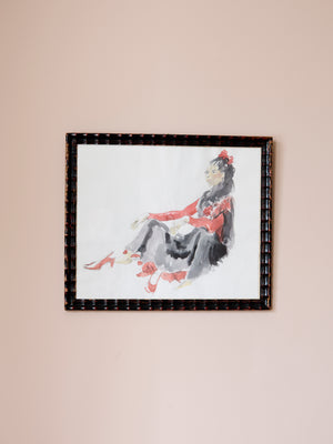 Antique pair of framed nude pencil drawings