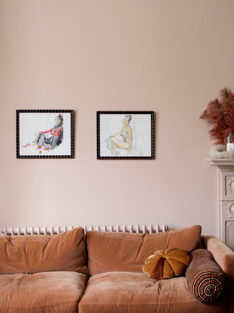 Antique pair of framed nude pencil drawings