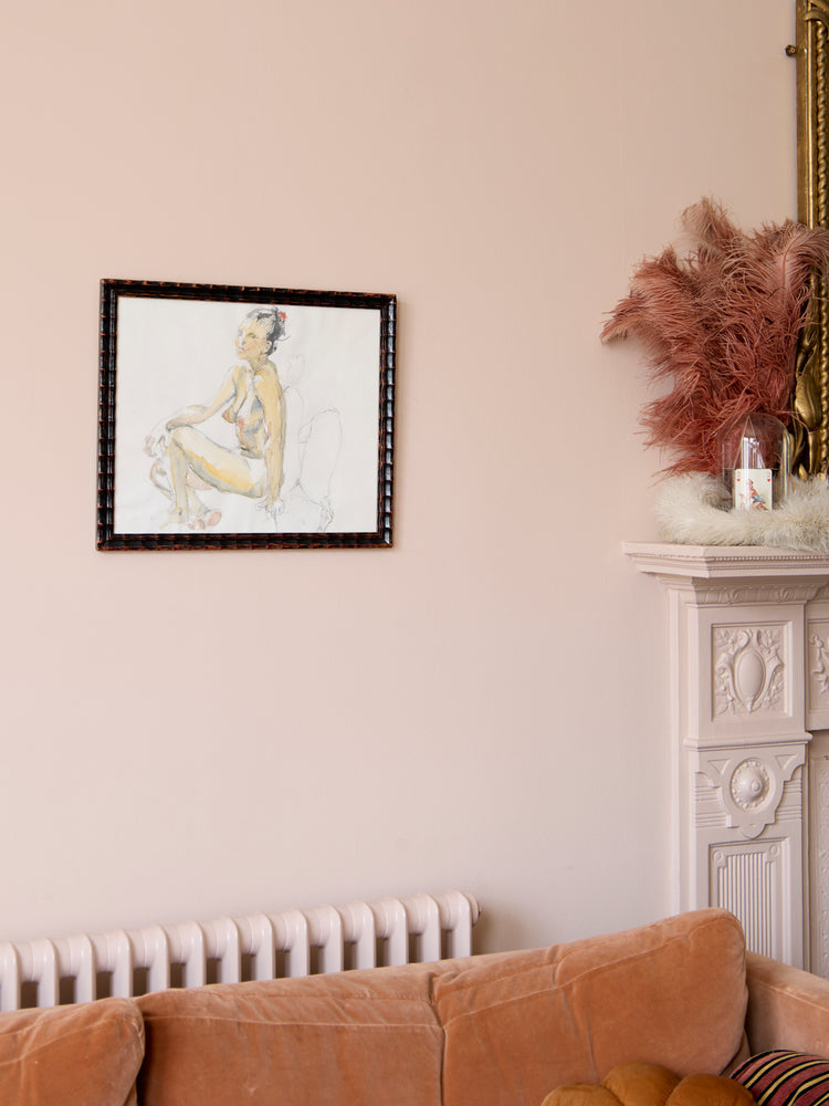 Antique pair of framed nude pencil drawings
