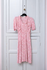 Vintage 1930s pink floral crepe dress
