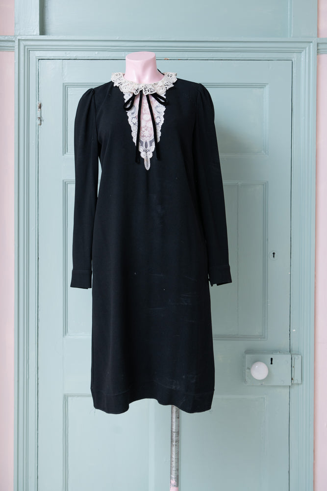 Vintage Kooples black crepe dress with white lace collar