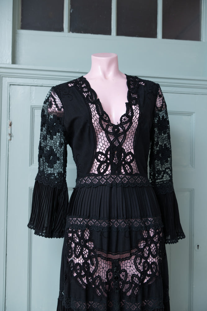 Laura Basevi black lace floor length dress