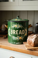 Antique Mint Green floral Metal Bread Bin