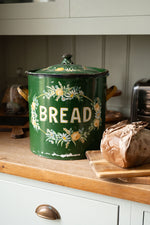 Antique Mint Green floral Metal Bread Bin
