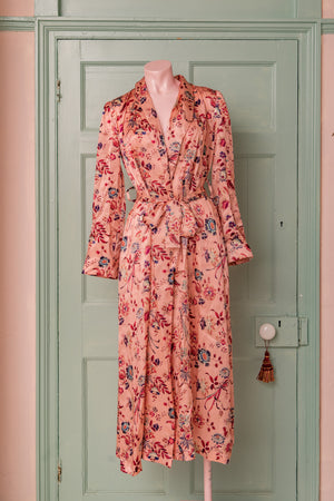 Pink Floral Silk Liberty dressing gown sample