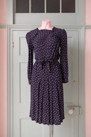 Vintage 1940s Navy floral crepe dress