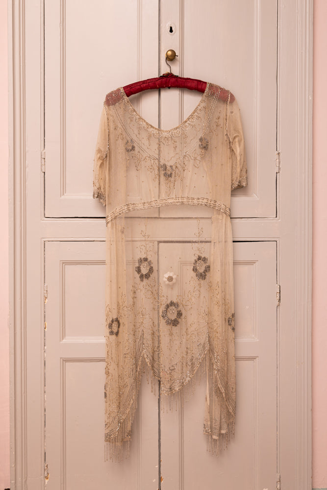 Antique 1920s sheer beaded dress