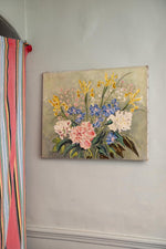 Large vintage oil floral painting