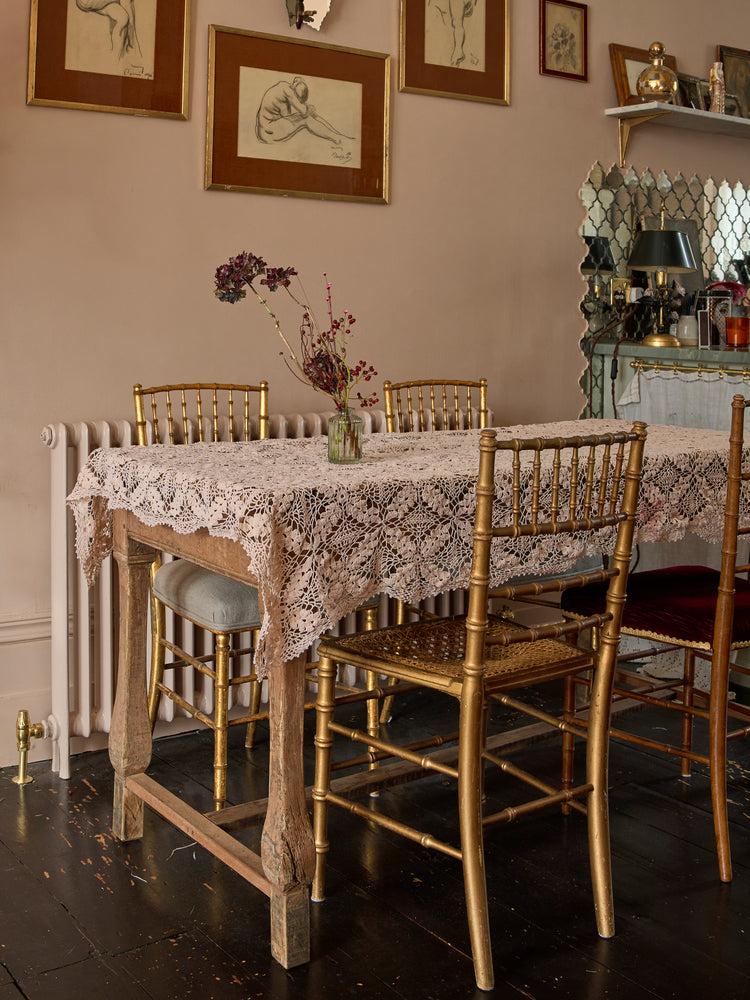 Vintage pink crochet table cloth