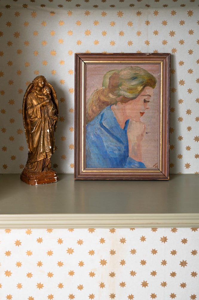Vintage portrait oil painting in wooden frame