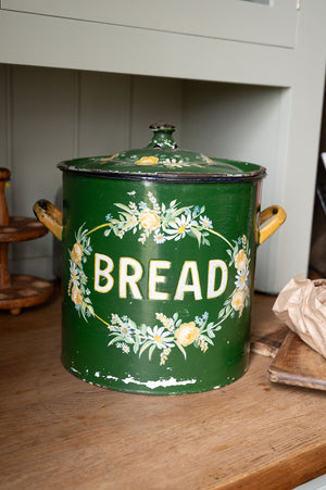 Antique Mint Green floral Metal Bread Bin