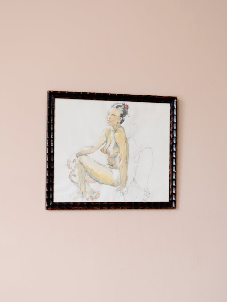 Antique pair of framed nude pencil drawings