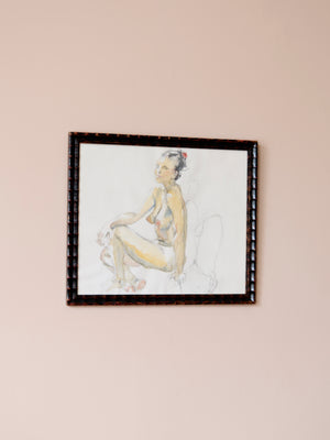 Antique pair of framed nude pencil drawings