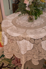 Vintage Round lace and cotton tablecloth