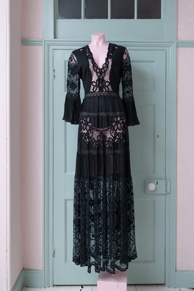 Laura Basevi black lace floor length dress