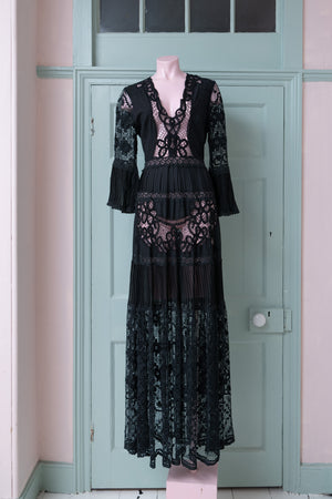 Laura Basevi black lace floor length dress