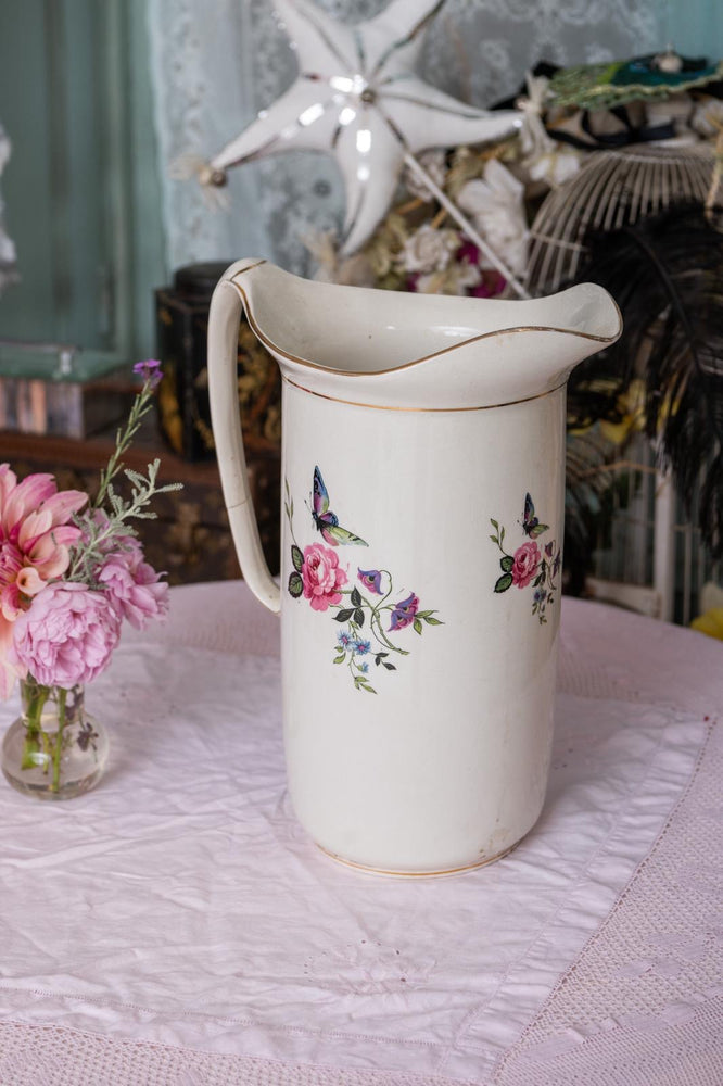 X- Large Vintage butterfly & floral ceramic Jug