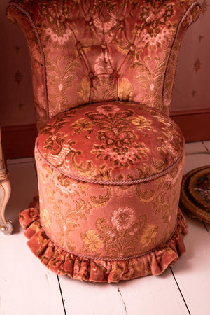 Antique reupholstered pink velvet dressing table stool