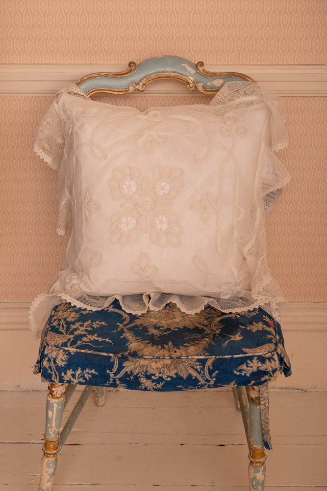 Antique White Chantilly lace cushion