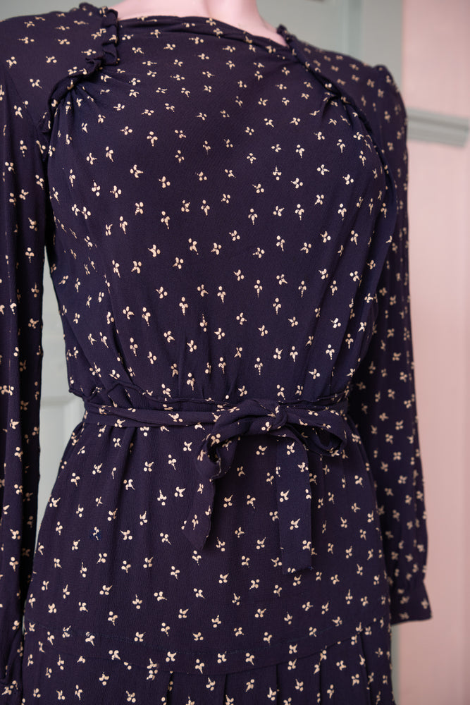 Vintage 1940s Navy floral crepe dress