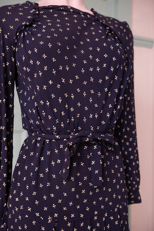 Vintage 1940s Navy floral crepe dress