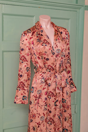 Pink Floral Silk Liberty dressing gown sample
