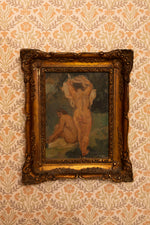 Antique oil painting of two women bathing in gold frame