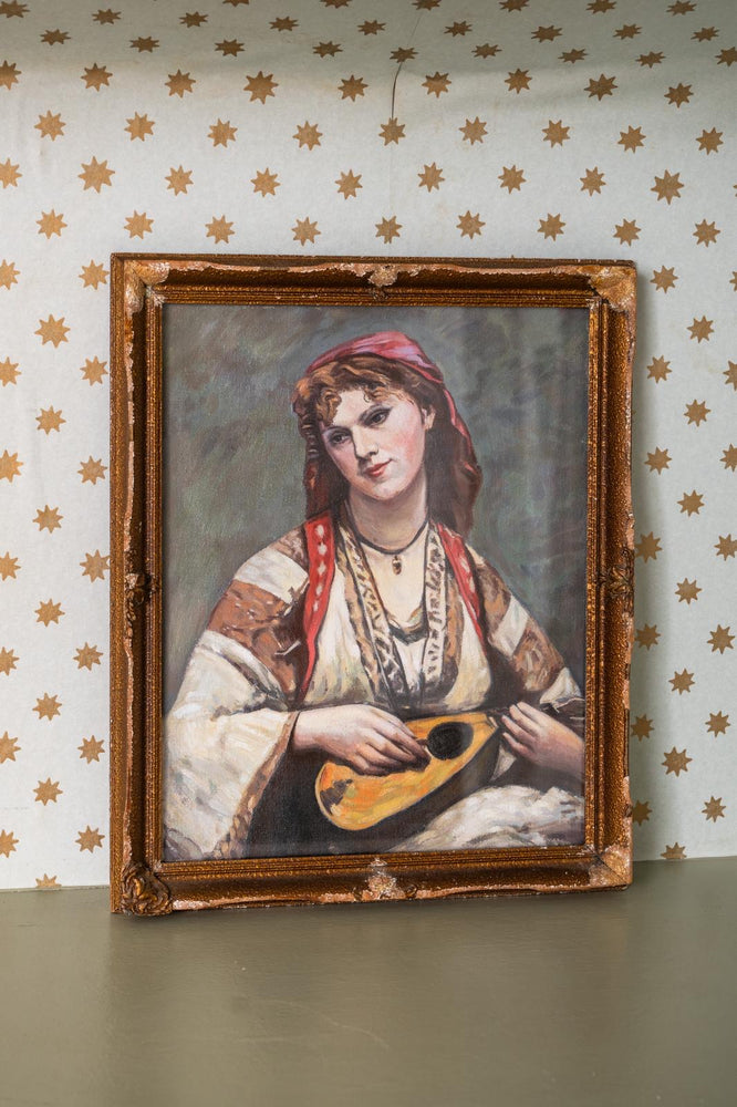 Antique portrait painting in glass frame