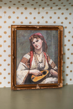 Antique portrait painting in glass frame