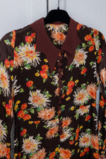 Vintage 1940s brown floral silk dress