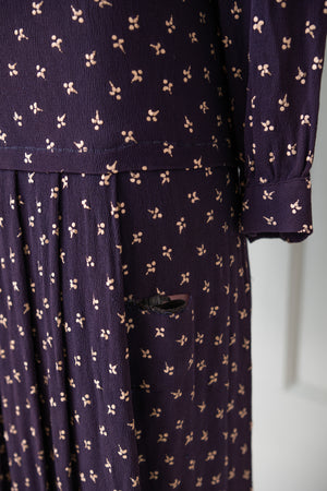 Vintage 1940s Navy floral crepe dress