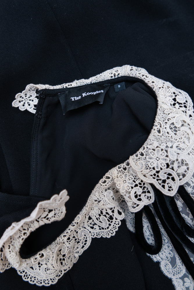 Vintage Kooples black crepe dress with white lace collar