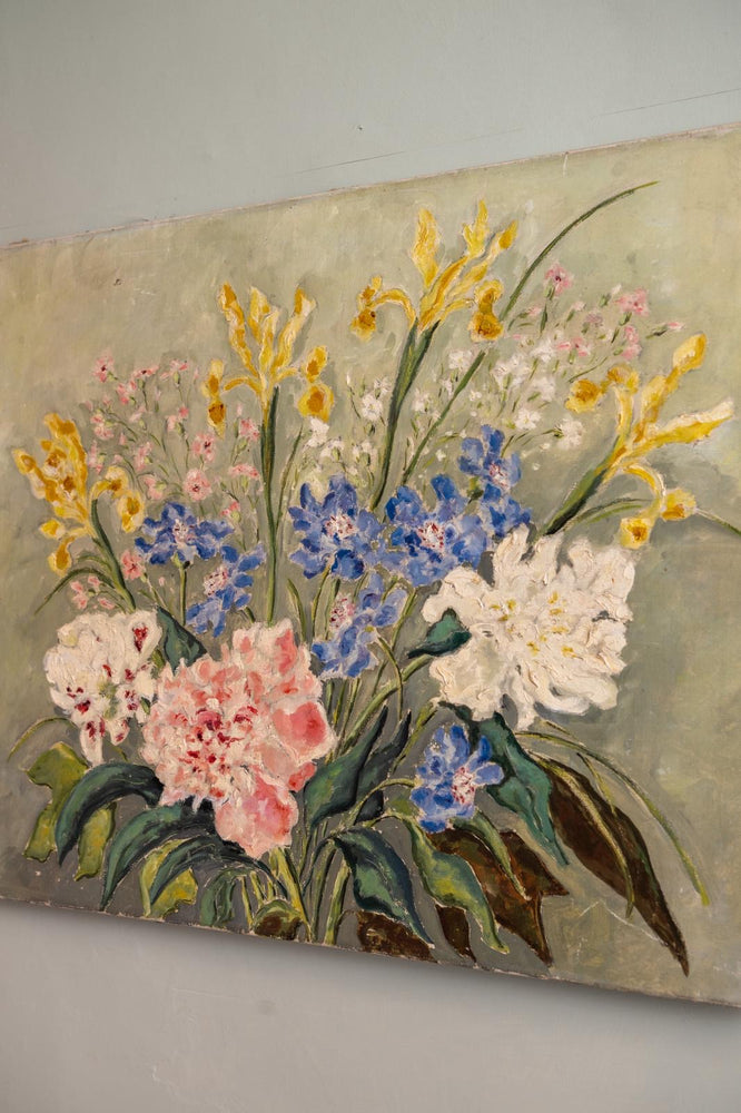 Large vintage oil floral painting