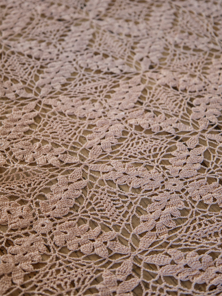 Vintage pink crochet table cloth