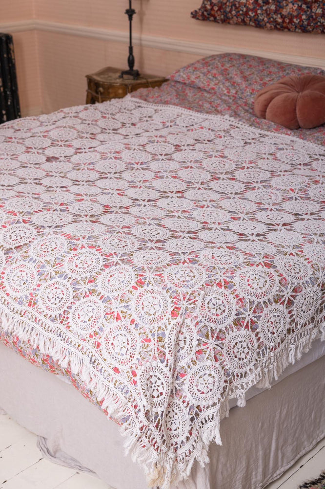 Antique French crochet white bedspread