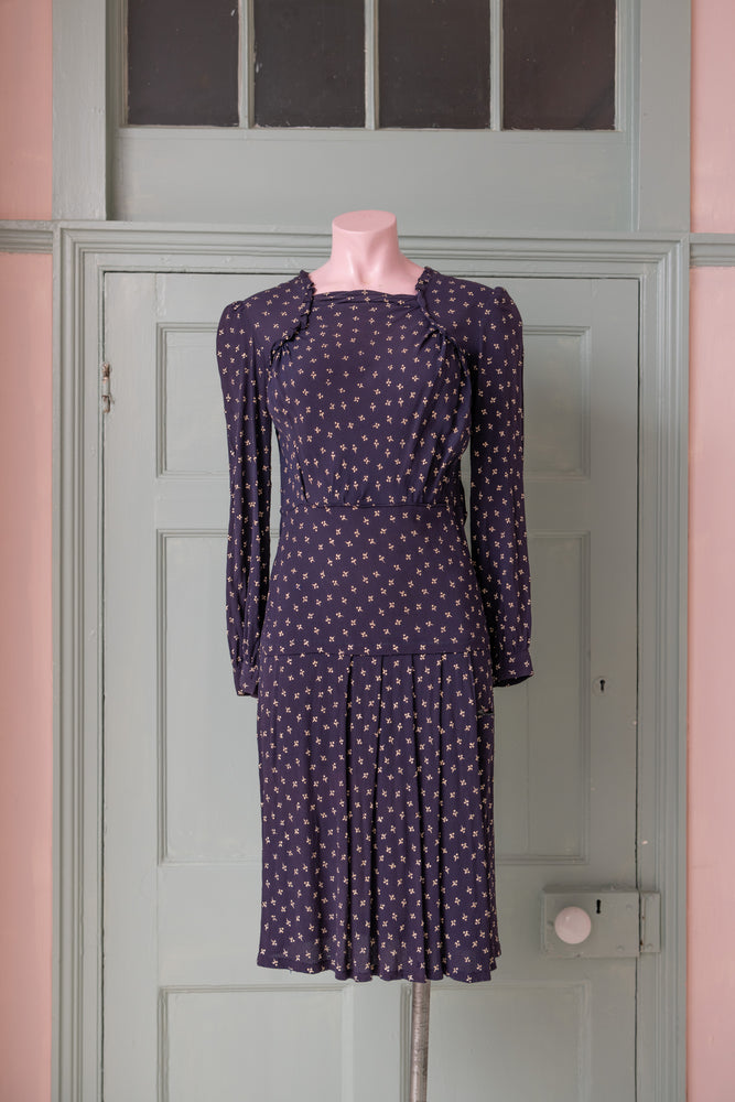 Vintage 1940s Navy floral crepe dress